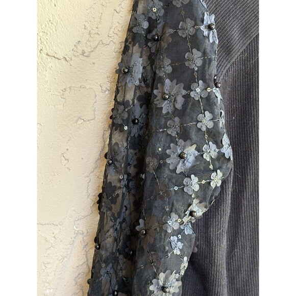 Chenault Women NWT Daisy Beaded Lace Sleeve Black XL Blouse Stretch - Picture 2 of 8